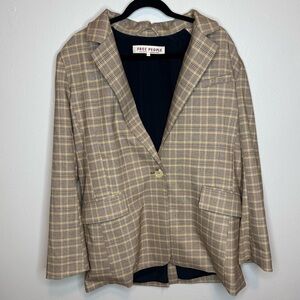 Free People Plaid Blazer Jacket Womens Medium Wheat Brown Button Front
